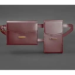 Набір жіночих бордових шкіряних сумок Mini поясна / кроссбоді
