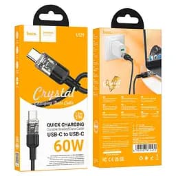 Кабель Hoco U129 Spirit 60W transparent charging data cable Type-C to Type-C Black - мініатюра 2