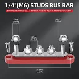 Розподільчий блок з шиною Bus Bar з 5-ю шпильками М6 для з'єднання кабелів 150А, 48 VDC/300VAC, червоний (101168-1) - мініатюра 4