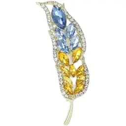 Брошь-булавка колосок пшеницы со стразами Желто-Голубая