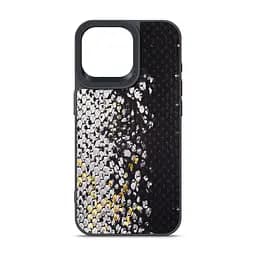 Кожаный чехол для Apple iPhone 15 Pro Max, Harder Snake Pattern, черный, термополіуретан ТПУ + экокожа с текстурой змеиной кожи, панель, защита корпуса, противоударный, микрофибра, рамка вокру камеры, защита всего корпуса, (ARM76799)