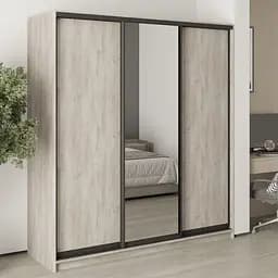 Шкаф-купе трехдверный MebelStar Стандарт BG 2ДСП/Зеркало 190x45x210 см Аляска серый (MBS-8389)