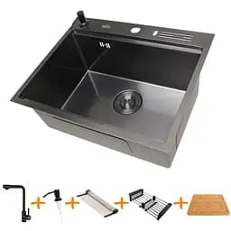 Комплект чорної мийки та змішувач з нержавіючої сталі NB-5747, Чорний