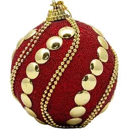 Ялинкова іграшка - куля D 8.5 см червоний золотистий пінопласт пластик (661442-3)
