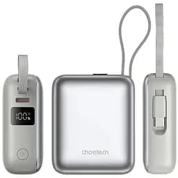 УМБ Choetech 10000mAh 35W PD3.0 USB-C In/Out, LED Display, with buid-in type-C cabel сіра - мініатюра 4