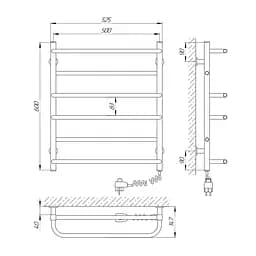 Електрична рушникосушарка Laris Зебра Комфорт ЧФЧ6 500x600 Е права R3 73207641, Чорний матовий, Праве, Електронний - мініатюра 5