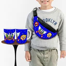 Подарочный набор :Сумка-бананка+ Кружка  Супер Соник детский,для мальчика (00256)