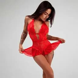 Боді-пеньюар сексуальний з відкритою спиною S/M червоний K1009-3