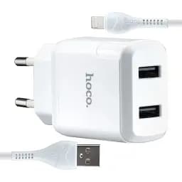 Сетевые зарядные устройства Hoco N7 Speedy dual port charger set Lightning (EU) Белый