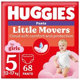Уцінка. Підгузки-трусики для дівчаток Huggies Little Movers Pants 5 (12-17 кг) 68 шт. 