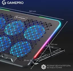 Охолоджувальна підставка для ноутбука до 15,6 дюйма GamePro GPCP-590 RGB 2xUSB 6xfans - мініатюра 8