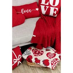 Плед Прованс Серця Love в'язаний 90х130 см бежевий/білий/червоний - мініатюра 2