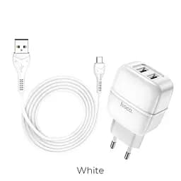 Адаптер питания - сетевой блок с кабелем Micro USB - набор HOCO C77A Highway 2USB белый