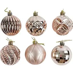 Набір новорічних прикрас 36 іграшок на ялинку різних текстур, рожевого кольору (161576)