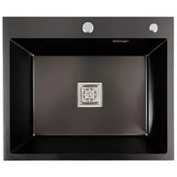 Кухонна мийка Platinum Handmade PVD з нержавіючої сталі 1.0 мм квадратний сифон 60x50x23 см чорна HSB