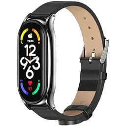 Кожаный ремешок Primo Mijobs для фитнес-браслета Xiaomi Mi Smart Band 7 Black