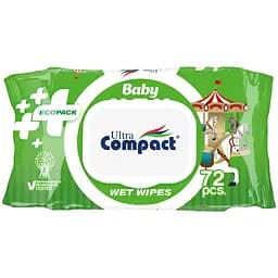 Влажные салфетки для детей Ultra Compact c клапаном, 72 шт.