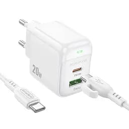 Мережевий зарядний пристрій з кабелем Borofone BAS44A Potential PD20W+QC3. 0 charger set(C to C) білий - мініатюра 3