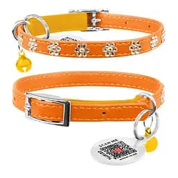 Нашийник Waudog Glamour з резинкою клейовими стразами "Квітка" для котів (ширина 9мм довжина 22-30см) помаранчевий