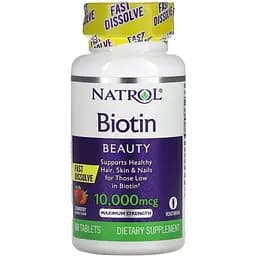 Биотин Natrol Fast Dissolve быстрорастворимый со вкусом клубники 10000 мкг 60 таблеток (NTL06885)