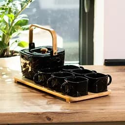 Чайний сервіз порцеляновий Yiwu Masala на 6 персон з бамбуковою підставкою HP1234 - мініатюра 3