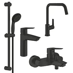 Набір змішувачів 4 в 1 для ванної кімнати та кухні Grohe QuickFix Start Black M-Size UA303301MK Чорний матовий