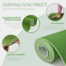 Килимок для йоги та фітнесу TPE+TC 6 мм двошаровий зелений-сірий EasyFit fit0025074 - мініатюра 3