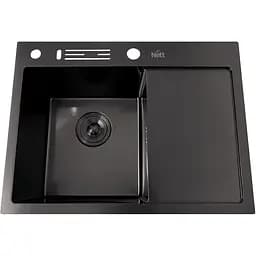 Чорна раковина на кухню Nett NB-6045(R) з правим крилом