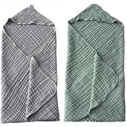 Набор детских полотенец Lovely Svi органический хлопок (муслин) – 6-слоев, 80 x 80 см, от 0 до 2 лет, Серый и Зеленый, 2шт.