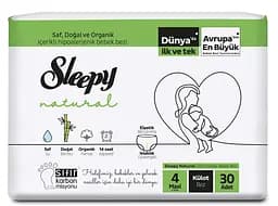 Підгузки-трусики дитячі Sleepy Natural maxi 4 (7-14 кг) 30 шт. гіпоалергенні