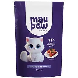 Повнораціонний корм для дорослих котів MAU PAW Шматочки в соусі з лососем 2.4 кг (24 шт. х 100 г) - мініатюра 2