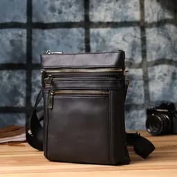 Повсякденна чоловіча сумка з натуральної шкіри Vintage 23037 чорна - мініатюра 9