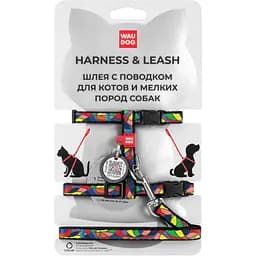 Шлея з повідцем для котів Waudog Nylon Вітраж з QR паспортом XS 25-40х20-30х1/122 см різнокольоровий (5479)