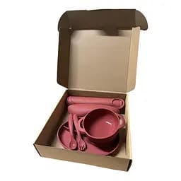 Набір дитячого силіконового посуду для прикорму 6 предметів бордовий, харчовий силікон, BPA Free