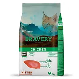 Сухой корм для кошек, беременных и кормящих кошек с курицей и печенью BRAVERY Chicken Cat Kitten 2 кг
