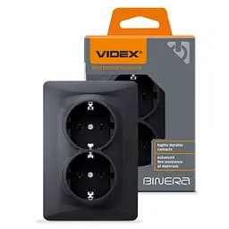 Розетка Videx Binera подвійна із заземленням чорний графіт (VF-BNSK2G-BG)