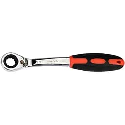 Ключ накидний вигнутий з тріщаткою Yato М10 HRC 42-48 Cr-V з прогумованою ергономічною ручкою (YT-02372)