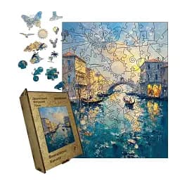 Деревянный фигурный пазл Венецианский канал, А3, Деревянная коробка 200 элементов