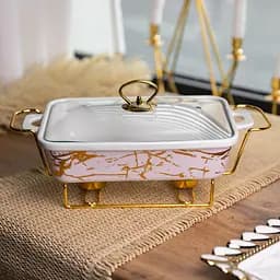 Мармітниця порцелянова Yiwu прямокутна на металевій підставці 35.5х19х15.5 см марміт настільний для перших страв LT-3PCS-13 - мініатюра 2