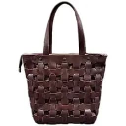 Шкіряна плетена жіноча сумка Пазл L бордова краст