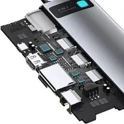 Концентратор Baseus USB3.1 Type-C to USB C(PD)100W/HDMI 4K 30Hz/VGA/USB3.2/RJ45/SD+TF 9in1 Grey (CAHUB-CU0G) - мініатюра 6