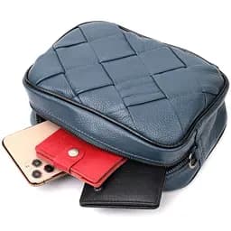 Шкіряна сумка з палітурками для стильних жінок Vintage 22408 синя - мініатюра 6