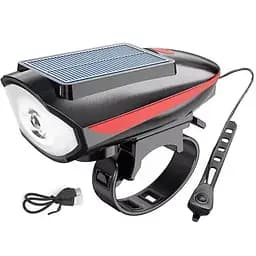 Велофара с солнечной панелью и сигналом Bike Light 7599 Solar аккумуляторный велофонарь Li-Ion panel IPX4  USB-C