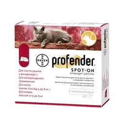 Капли на холку для кішок Bayer Profender Профендер від 5 до 8 кг 2 піпетки від глистів