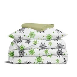 Дитяча постільна білизна в ліжечко SNOWFLAKES CS7, зелений (SnowflakesGreenGreyWhite_Olive_140)
