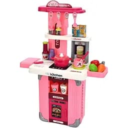 Детская игровая кухня 008-601-606A 3в1 со светом и звуком с духовкой и посудой розовая