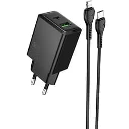 МЗП Hoco N71 Nuevo PD30W+QC3.0 (1USB-A/1C) + кабель Type-C to Lightning Black