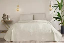 Постільна білизна з жаккардовим покривалом-піке Flava Grey / простирадло на резинці Tac pbe0051421