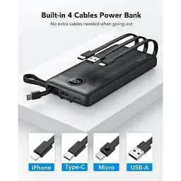 Портативний зарядний пристрій Vrurc 10000 mAh з вбудованими кабелями USB C - мініатюра 6