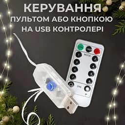 Гірлянда роса 10 метрів гірлянди капля роси з режимами Niki Light 100 лед гірлянда юсб на пульті Холодний білий - мініатюра 2